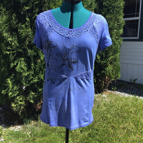 Angels Never Die Purple Embellished T-shirt, Med - Picture 1 of 16